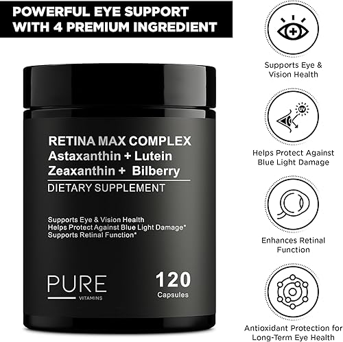 Miniatura 9 de Complejo Retina Max - Luteína 40 mg, zeaxantina 5 mg y arándano 400 mg - Suplemento de apoyo para los ojos y la visión - 120 cápsulas vegetales -