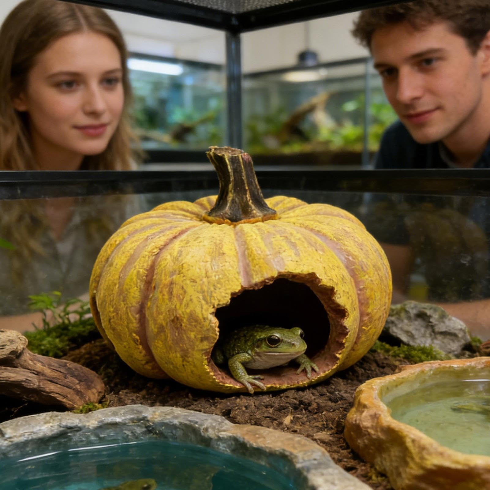 Refugio para Reptiles Cueva de Resina con Forma de Calabaza | Escondite para Tortuga Hábitat y Refugio para Terrario para Geckos, Serpientes, Lagartos, Dragones Barbudos y Ranas
