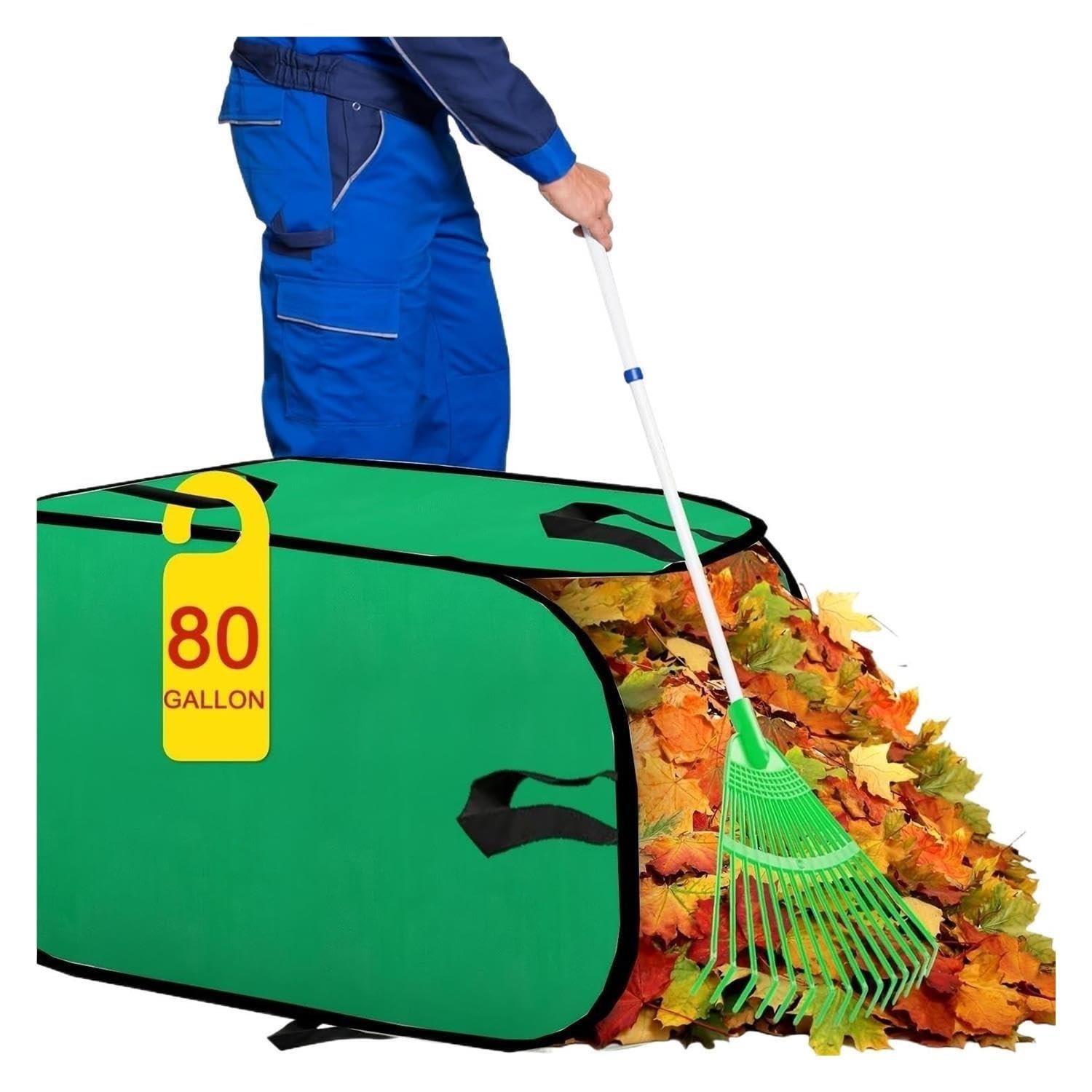 Sacco for raccolta foglie pop-up da 80 galloni, riutilizzabile, for rifiuti da giardino