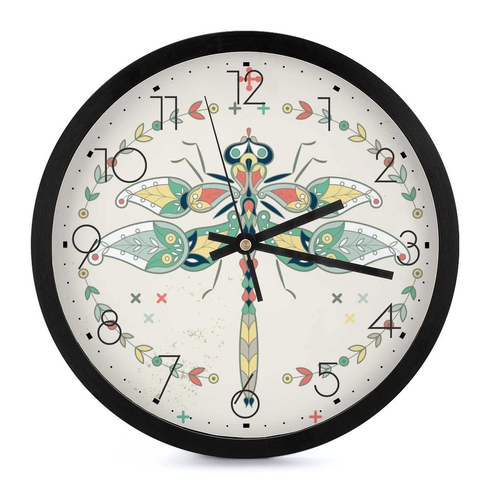 Horloge murale libellule ronde avec grands chiffres de 25.4cm pour décorer la maison