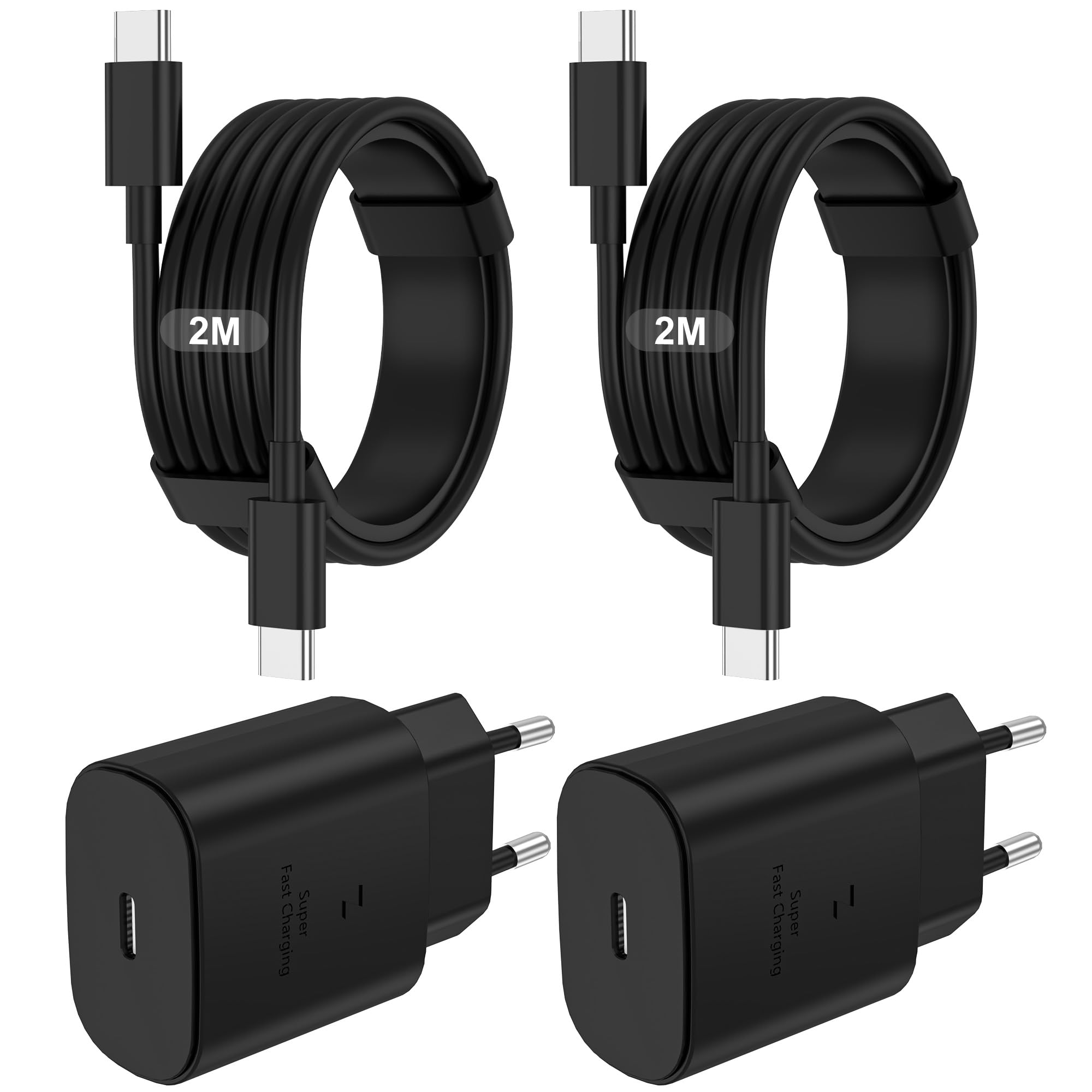 Caricabatterie Per Samsung Rapido,2 Pack Caricatore USB C da 25W per Cellulare,2 Cavi USB-C da 2M,Alimentatore con Presa compatibile Per Samsung Galaxy S26/S25/S24/S23/S22/S21/+/Ultra/A73/Adattatore