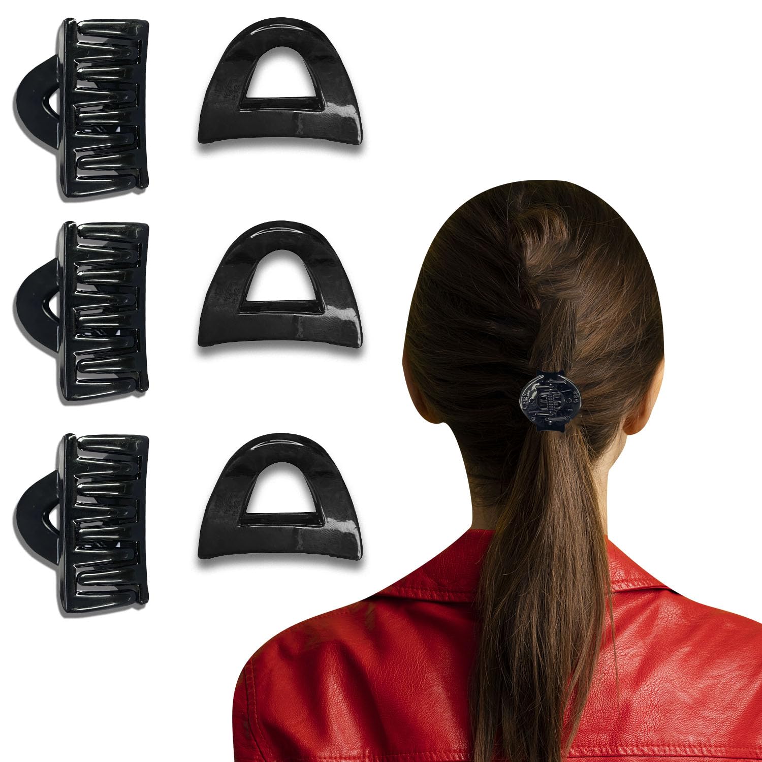 TEMPERIA (6 pcs) Hair Clips for Women & Girls – Clutcher Clutches Claw Clip Accessories – Stylish, Fashionable (Black) (DN01)