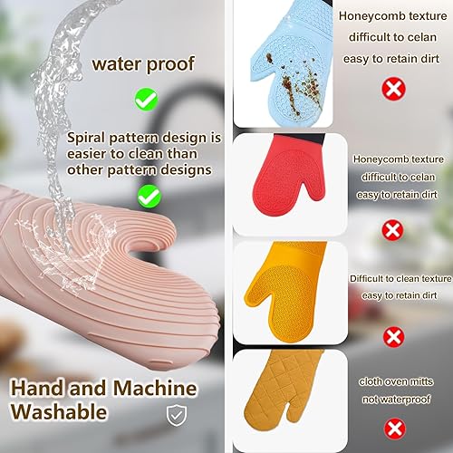 Miniatura 2 de Manoplas de horno de silicona, resistentes al calor, 500 F, agarre duradero, antideslizante, manoplas de horno para cocina, resistentes al calor,
