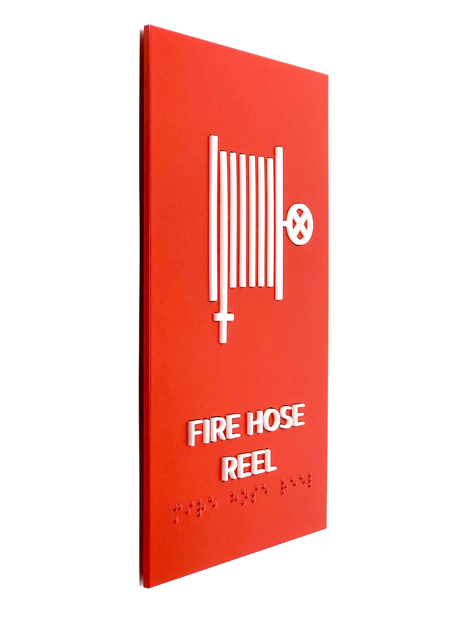 Kubik Letters Fire Hose Reel Sign, ADA Compliant Modern Design Sign with Grade 2 Braille for Fire Hose Reel Location with 3M Double Sided Tape