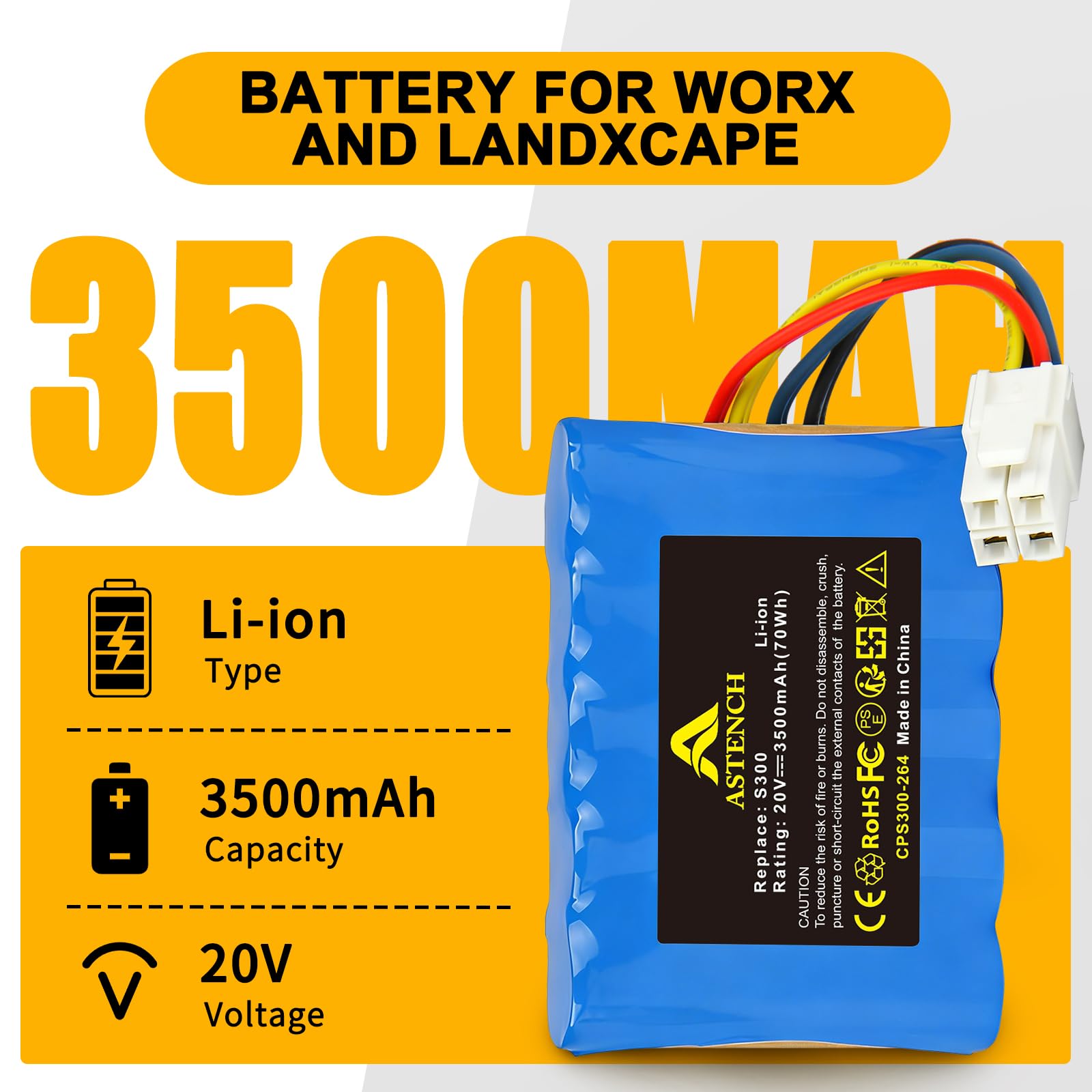 20V Li-ION Ersatzakku für Landxcape LX790i LX790 LX792 LX795 LX796 LX991 Ferrex 800 m2 2021, für Worx Landroid S300 S 390m2 S Basic S300i S450i S500i, remplacer LA0001 LA0002 WA3230 WA3231