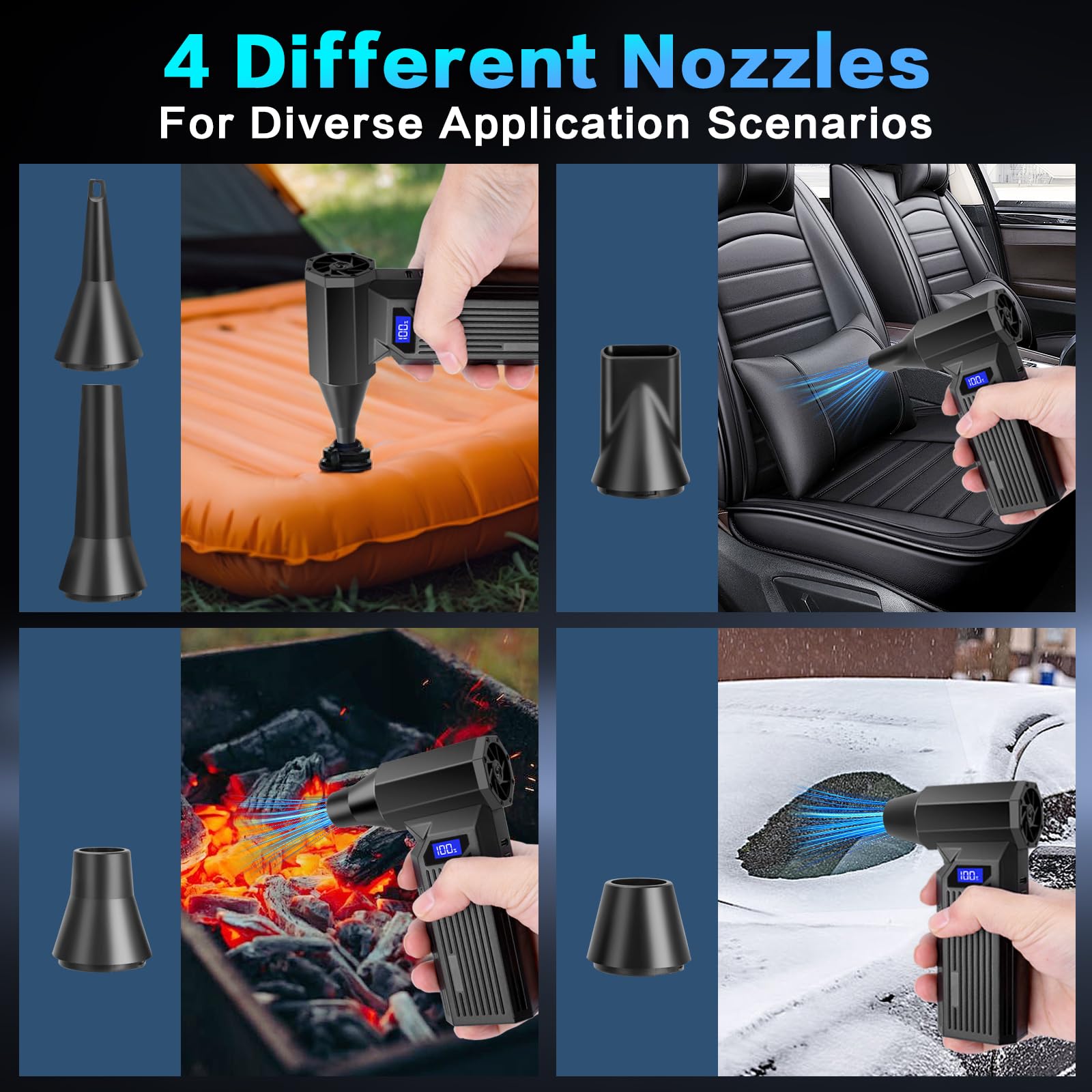 Elektrisches Air Duster- Viafexna 120000RPM Ultra-Starkes Staubgebläse Ohne Kabel, Druckluft, 4-Gang-Mini Gebläse mit Akku, für PC Reinigungsset, Tastatur, Haus, Outdoor und Auto