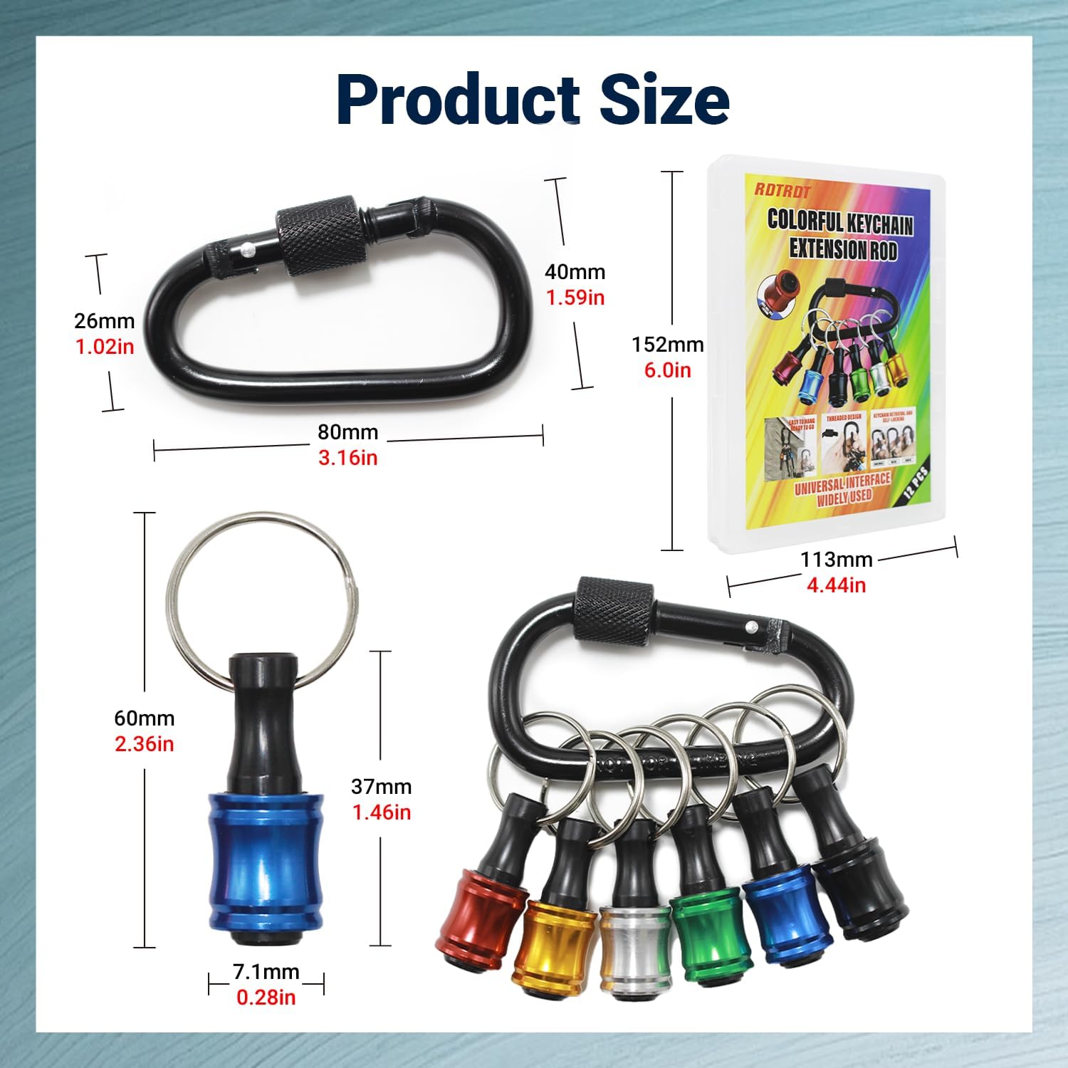 12PCS Keychain Bit Holder 1/4 Socket, Hex Shank Screwdriver Bit Holder for Impact Driver Drill Bit Keychain Extension Bar Quick Release Easy Change, Screwdriver Bit Holders for Tools Gift for Men
