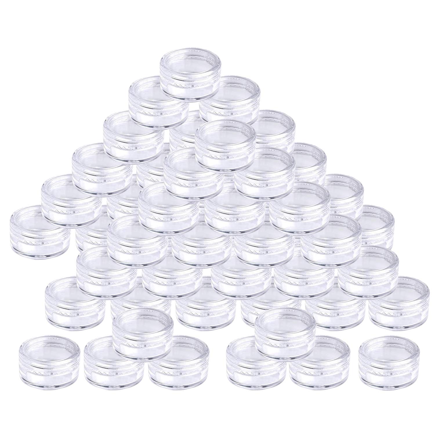 Vockvic50 Pack Travel Sample Pots, 5ml Empty Plastic Cosmetic Jars with lids, Clear Round Mini Portable Cosmetic Containers for Creams Lotion Eye Shadow Makeup Glitter Storage
