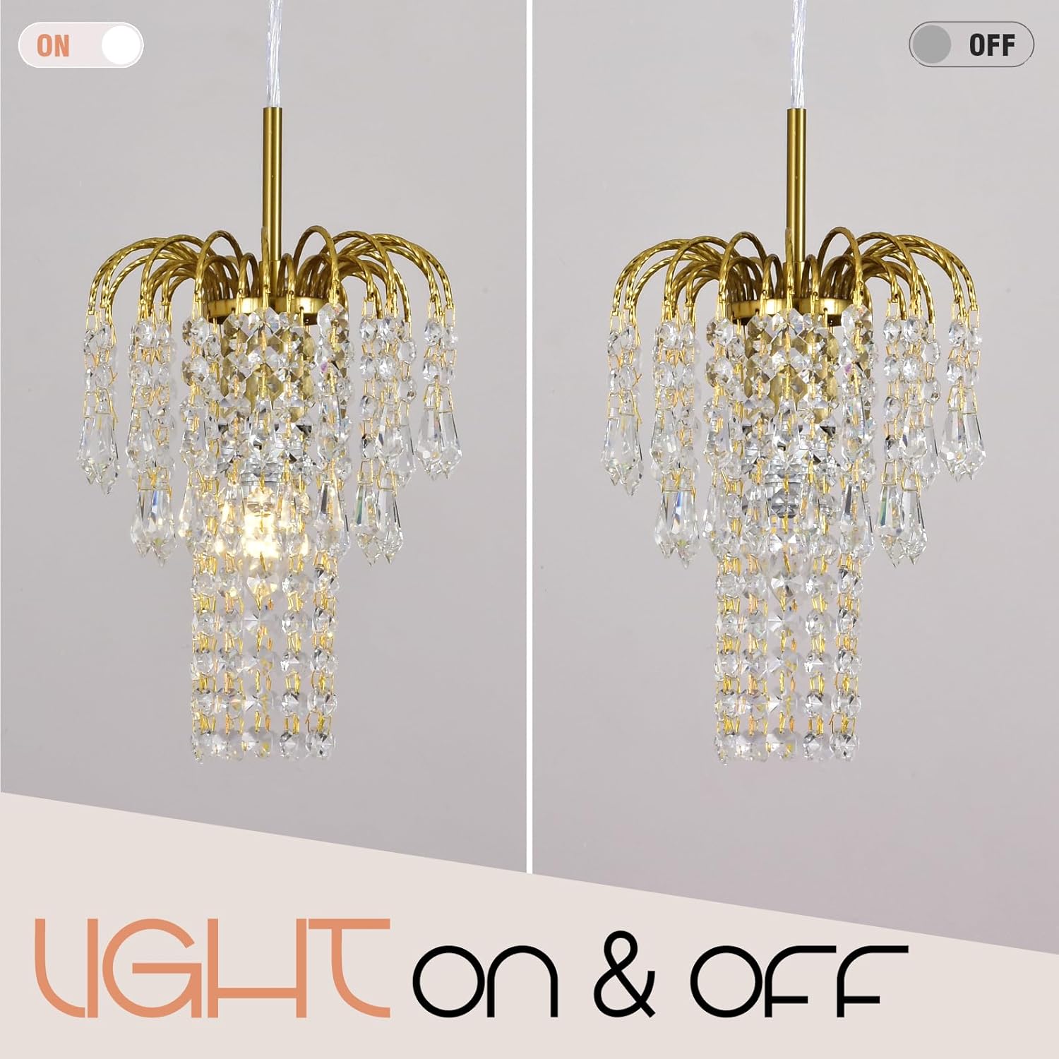 Small Crystal Chandeliers for Dining Room, 1 Light Modern Coppe Gold Chandelier Light Fixture, Raindrop Crystal Ceiling Hanging Pendant Light for Kitchen Island Living Room Hallway Bathroom Bedroom