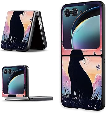 Case for Motorola Moto Razr 50/60/2024/2025, Hard PC Slim Shockproof Anti-Scratch Protective Phone Cover for Moto Razr, Cute Slim Ultra-Thin Hard Cover, Ghost Cat and Butterfly