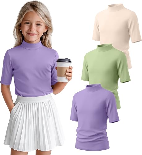 LessonZoo 3 Pack Girls' 1/2 Sleeve Shirts Summer Half Sleeve Tops Kids Basic Tee