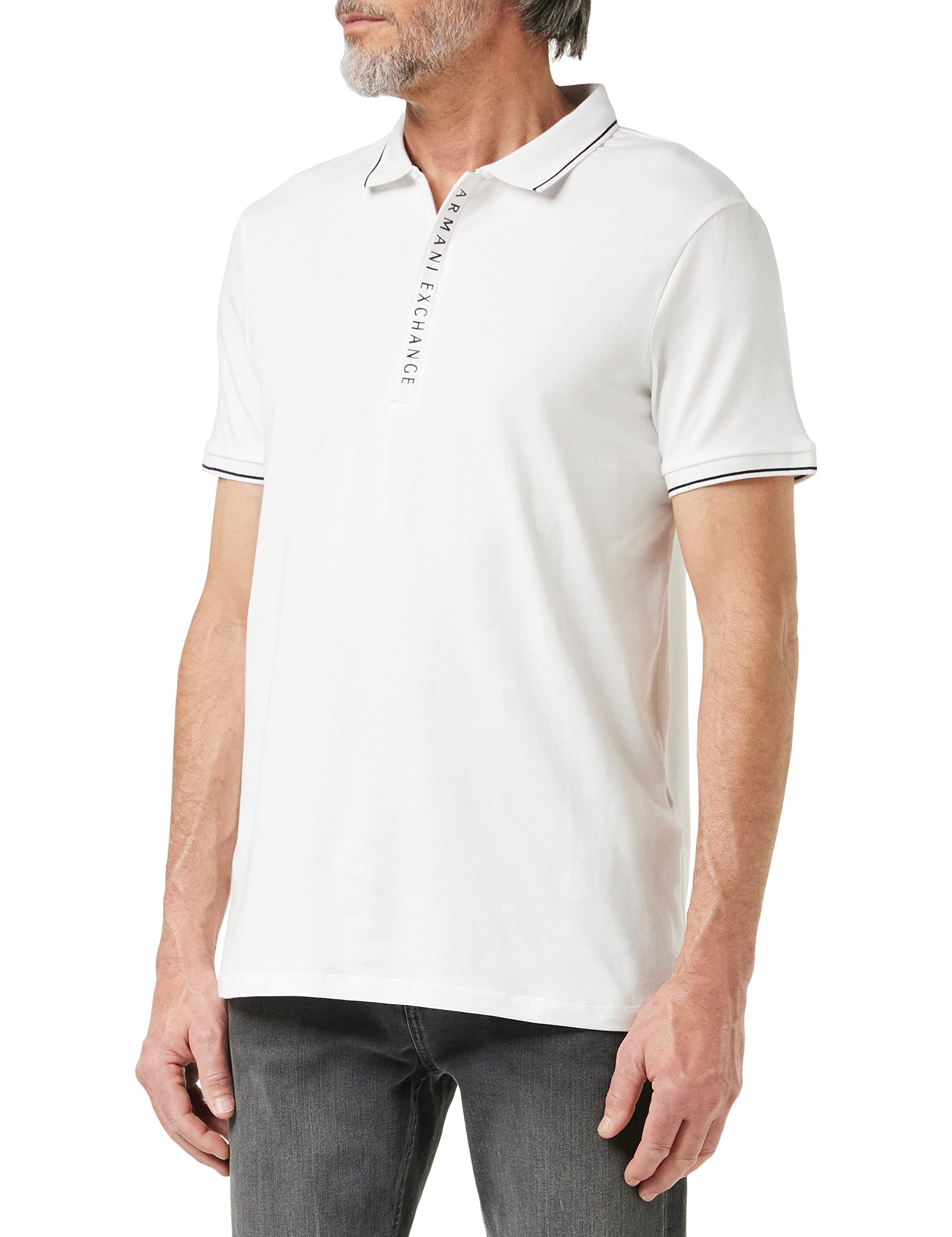Armani Exchange Men's Hidden Buttons, Stretch Cotton Polo Shirt (pack of 1) L White