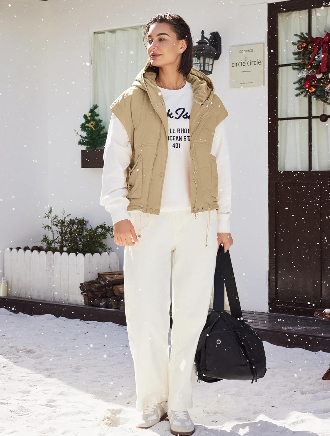 Nirovien Womens Oversized Puffer Vest Sleeveless Quilted Jackets Button Zip Up Hoodie Poncho Coats with Pockets - Image 6