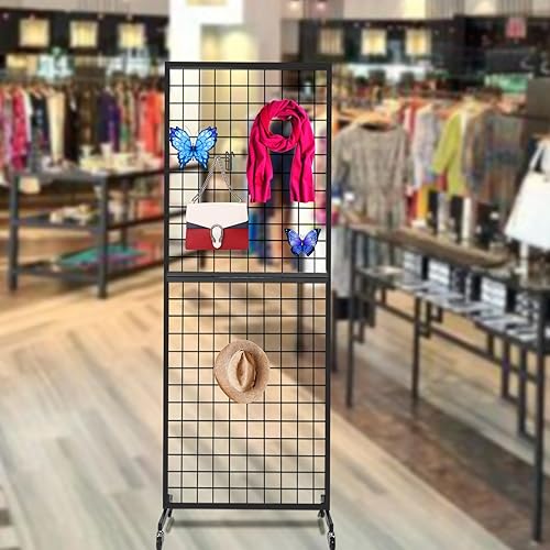 Miniatura 5 de Paneles de pared de rejilla, 2 paquetes de paneles de rejilla de 2 x 6 pies con base en T, estante de pared de rejilla de alambre negro, estante de