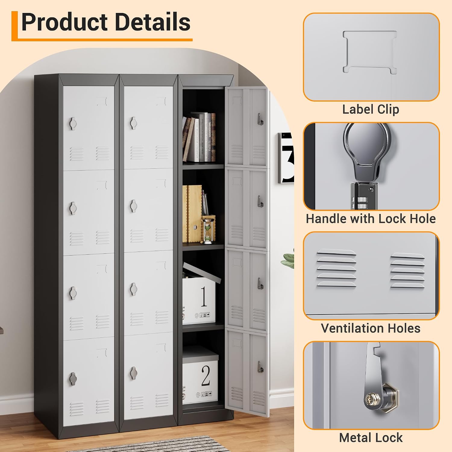 4 Door 72" Tall Single Metal Lockers, Lockers for Employees with Keys, Employee Storage Lockers with Doors, Metal Locker Storage Cabinet，Lockable for School, Gym, Home, Office, Mudroom.