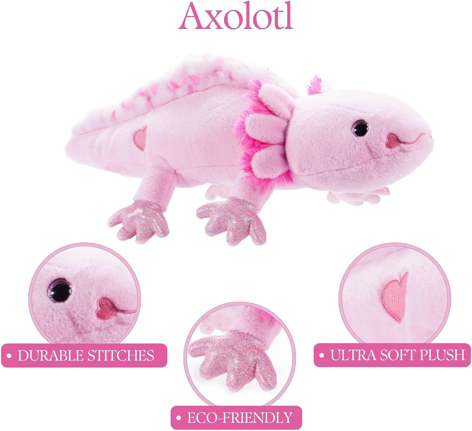 The Petting Zoo Valentine Axolotl Stuffed Animal Plushie, Gifts for Kids, Pink Salamander Plush Toy, 20 inches
