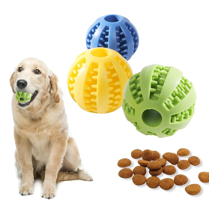 Bola interativa para cães de borracha natural Zividodo, tamanhos pequeno, médio e grande, pacote com 3