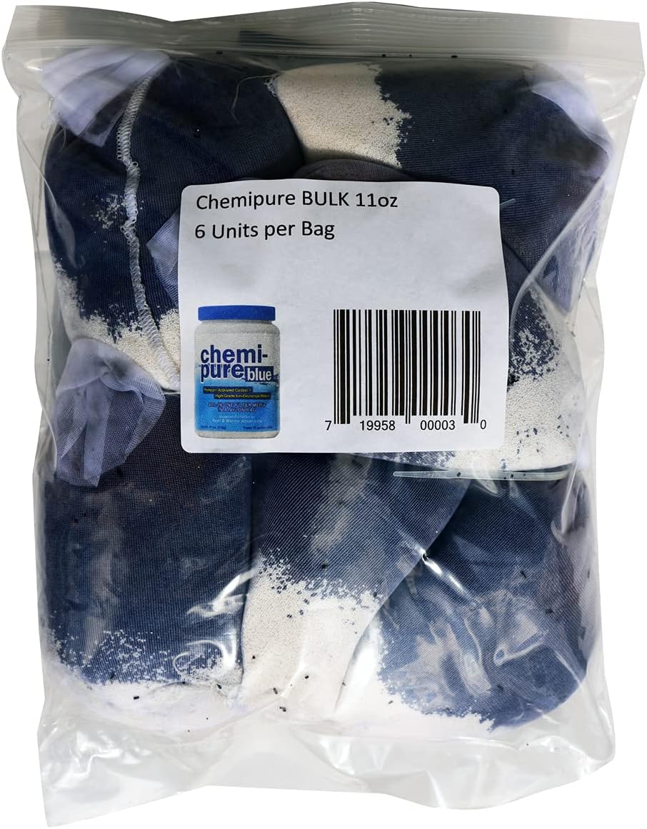 Boyd Chemi‑Pure Blue 11 oz Bulk (6 Pack) Aquarium Filtration Media Premium Carbon + Ion‑Exchange Resins in Nylon Bag Clears Toxins, Phosphates & Metals