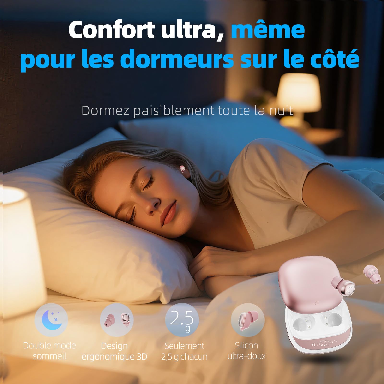 Ecouteurs Bluetooth sans Fil, Écouteurs Sommeil pour Dormir sur Le Côté 40H