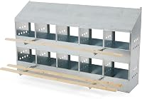 Brower 10-Hole 2-Tier Galvanized Steel Chicken Nesting Box for 50-60 Hens - USA Made, Ventilated, Hinged Perches, Rust-Resistant