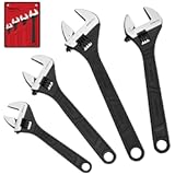Adjustable Wrench Set Wrenches Sets&colon; 4-Piece 6&comma; 8&comma; 10&comma; 12 Inch Chrome Vanadium Steel Corrosion-Resistant Black Oxide Finish for Automotive Plumbing and Household Repairs