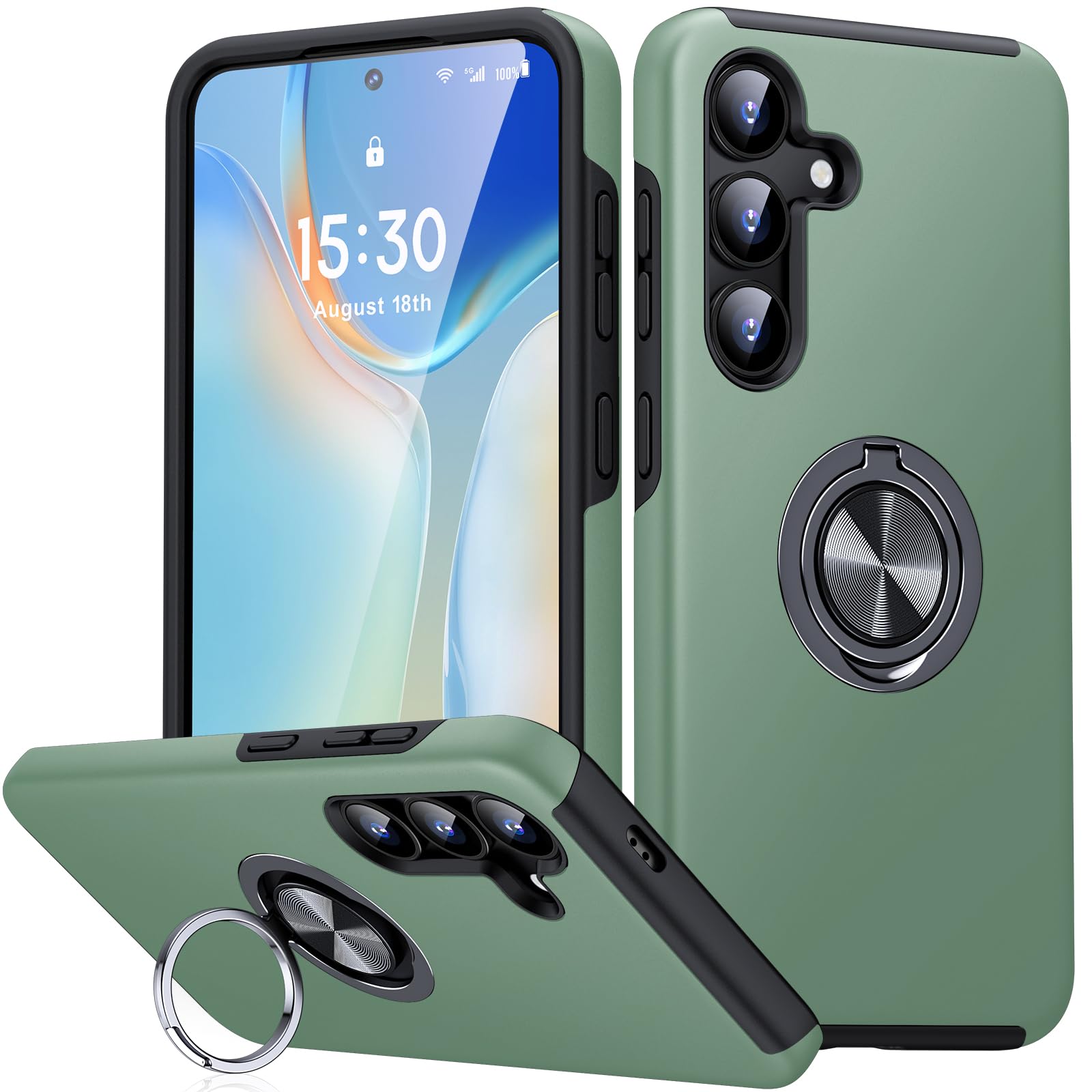 KOVASIA für Samsung Galaxy S25 Hülle/S24 Hülle mit 360° Drehbarer Ständer, Militärischer Schutz Handyhülle für Samsung S25/S24, Stoßdämpfende Fallschutz S25/S24 Hülle, Alpengrün