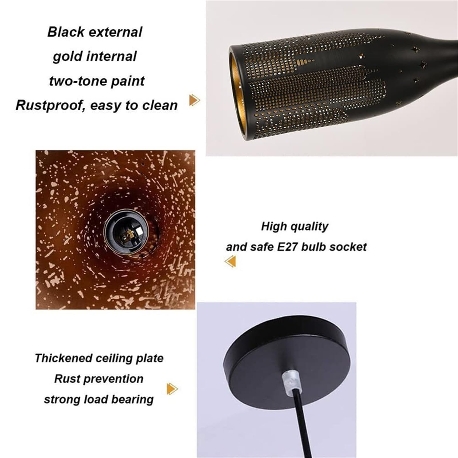 Moroccan Black Retro Mosaic Iron Pendant Lamp Chandelier Hanging Lighting Ceiling Fixture E27 Industrial Loft Decor Style For Bar Cafe Restaurant