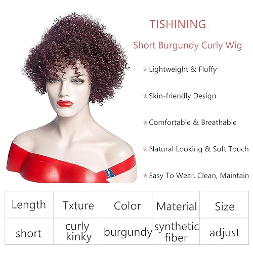 Miniatura 9 de TISHINING Pelucas cortas rubias rizadas para mujeres blancas con flequillo, pelucas de pelo corto sintético mixto rubio para mujeres, aspecto