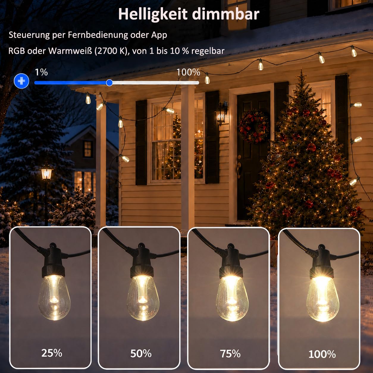 Led Lichterkette Außen Strom 16m 20 Led Bunt Farbwechsel für Party Garten | Outdoor IP65 Wetterfeste, Dimmbar, mit App & Fernbedienung steuerbar für Balkon Terrasse, Bruchsichere