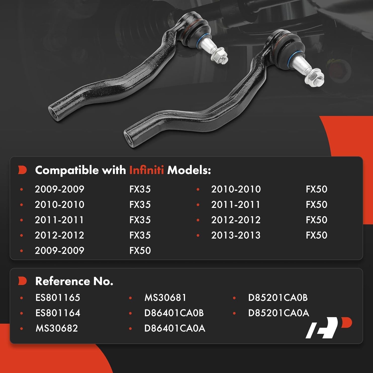 A-Premium 2 x Front Outer Tie Rod Ends, Compatible with Infiniti FX35 2009-2012, FX50 2009-2013