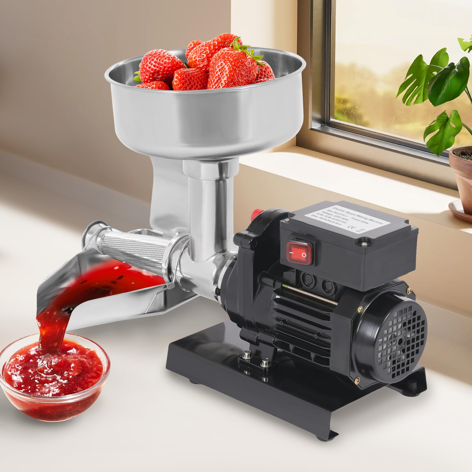 Elektrisch Tomatenpresse aus Edelstahl 450W Professionelle Passiermaschine Elektrisch Beerenpresse Tomaten Passiergerät Für Tomatensauce, Erdbeersauce, Heidelbeersauce und Anderen Marmeladen