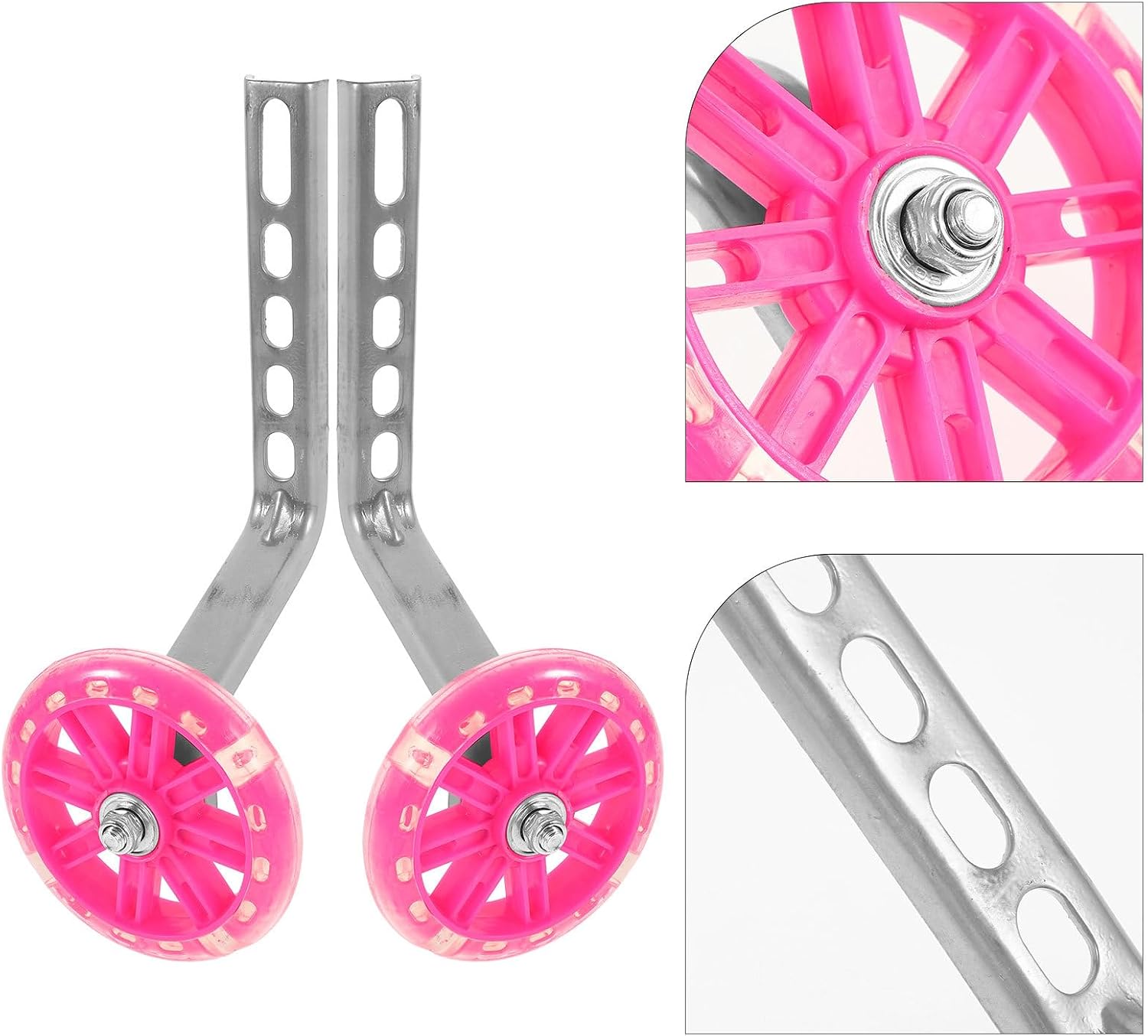 ’s Bike Training Wheels with LED Light, Pink Auxiliary Stabilizer Wheels for Beginners, Replacement Balance Support for ’ Bicycle, Sturdy Bike Training Accessories
