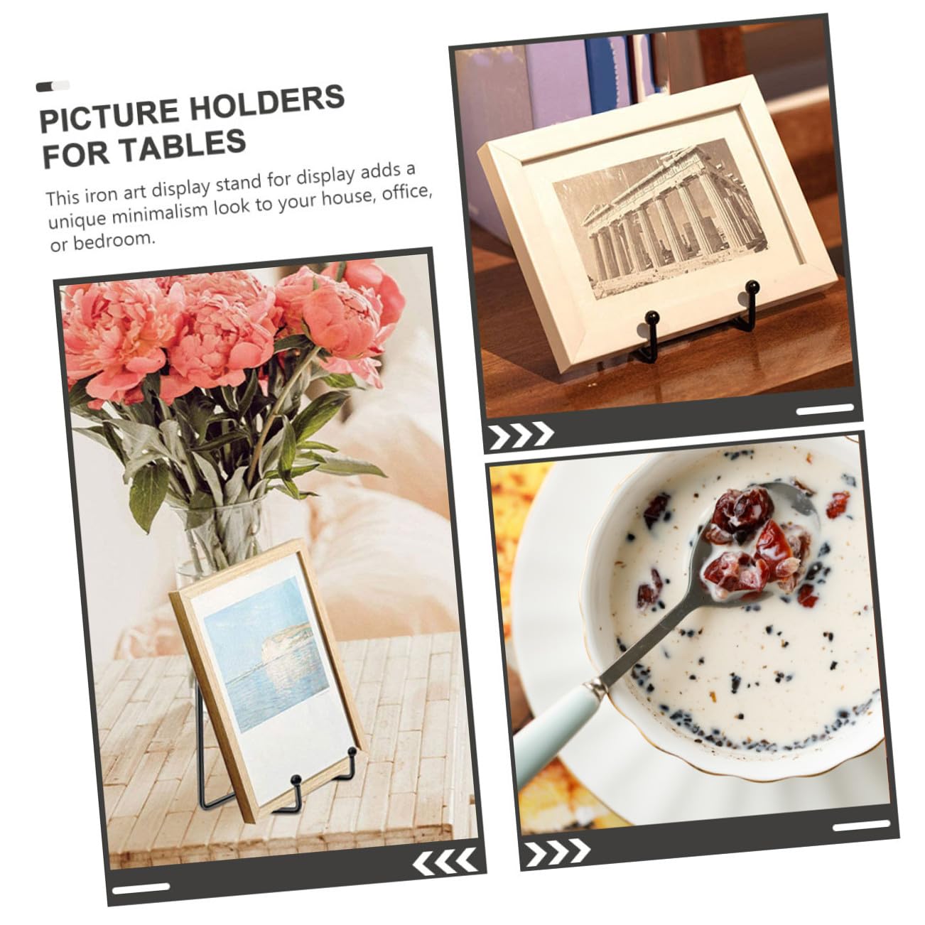 Zerodeko 4 Set Portalibri Portalibro Card Holder Tavola Addobbi Etichetta Portapiatti Cremagliera Piccoli Cavalletti da Esposizione Supporto Piatto Decorativo Ferro da Stiro Black 4 Pezzi*4