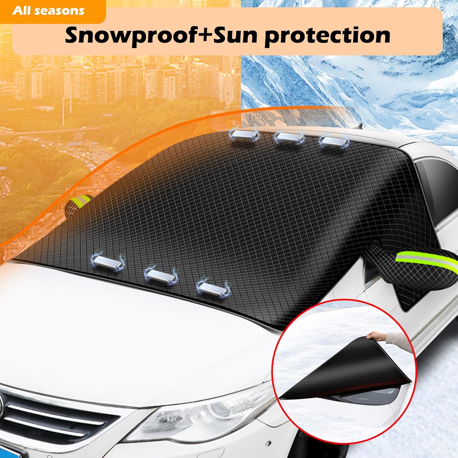 Thick Front Windshield Provides Snow Protection, Comprehensive Sun Protection, and Full Coverage to Block Rain and Snow with Windproof Straps, Making It Less Likely to Fall Off (Black)