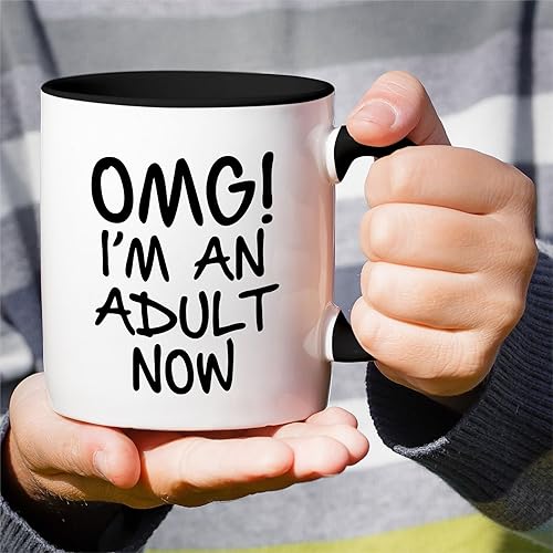 Miniatura 10 de Taza divertida Retreez  OMG! Tazas de café de cerámica con texto en inglés "I'm an Adult Now Graduation", diseño de sarcasmo, sarcasmo, sarcastico,