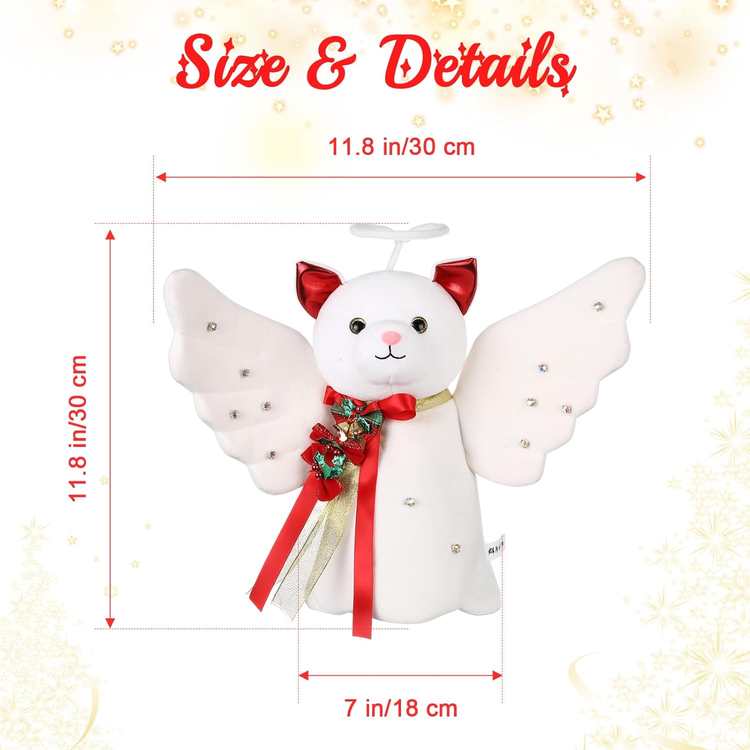 Beeveer Christmas Tree Topper Decoration Lighted Animal Angel Tree Topper with Glitter Wings LED Lighted Ornament for Christmas Holiday Mantel Table Decor Home Decorations Supplies(Cat)