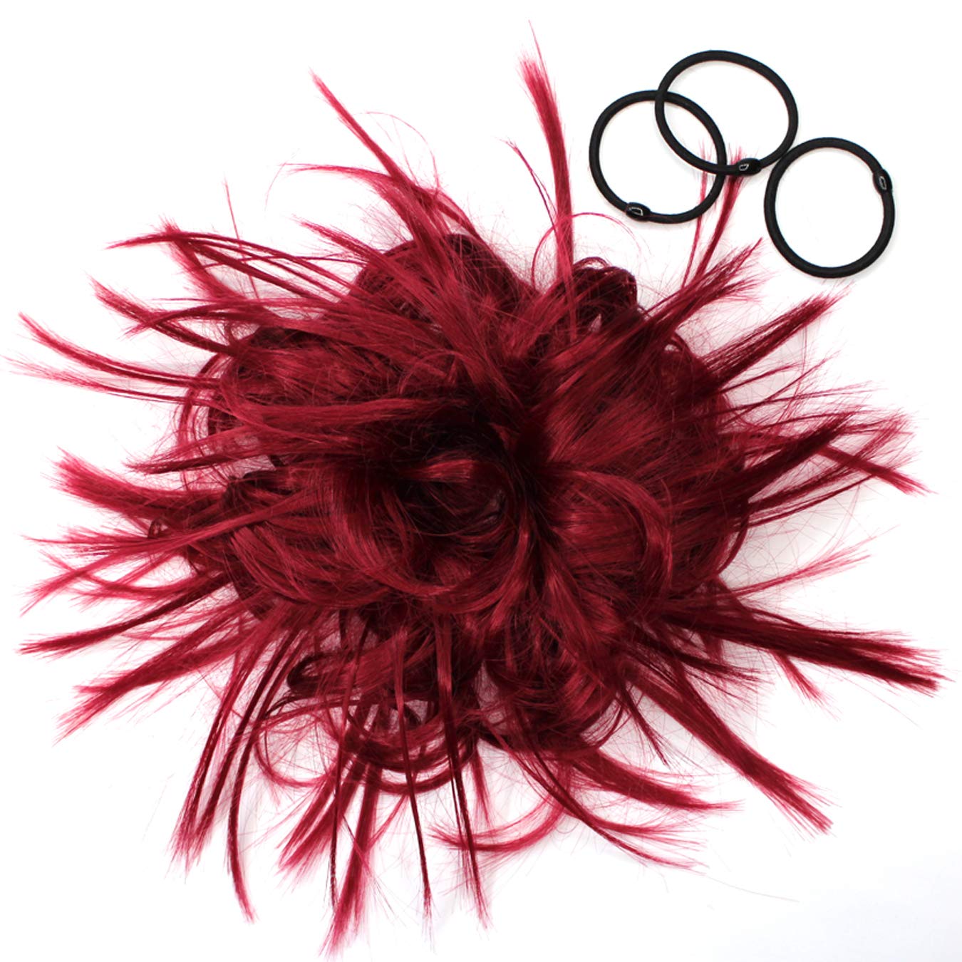 Abellee Messy Bun Hair Piece Tousled Hair Bun Extension Ponytail Curly Wavy Scrunchy Bun Hair Accessories for Women (Tousled bun, Burg)