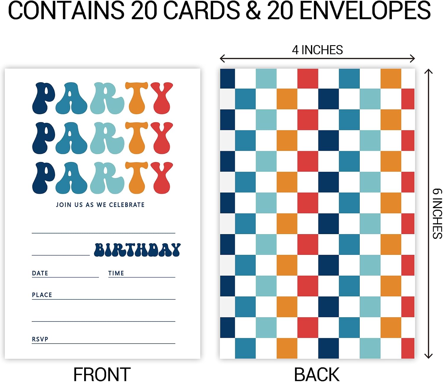 20 Birthday Cards with Envelopes 4" x6 Birthday Invitations (016)