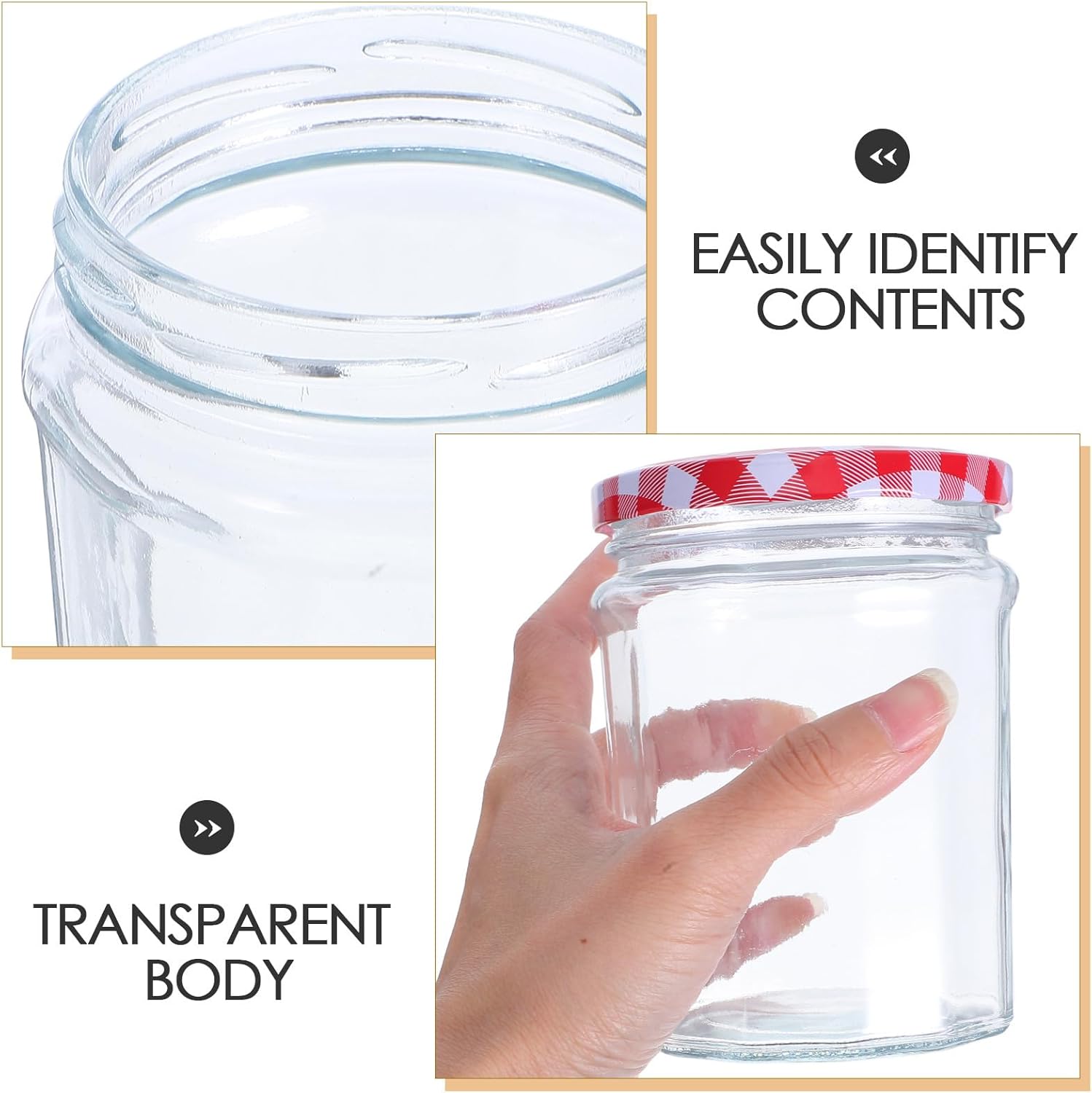DECHOUS 6PCS Hexagon Glass Jars: Sealing Canning Jars with Airtight Lid Clear Storage Containers for Pickling Coffee Jam Spice Samples Candy 380ml