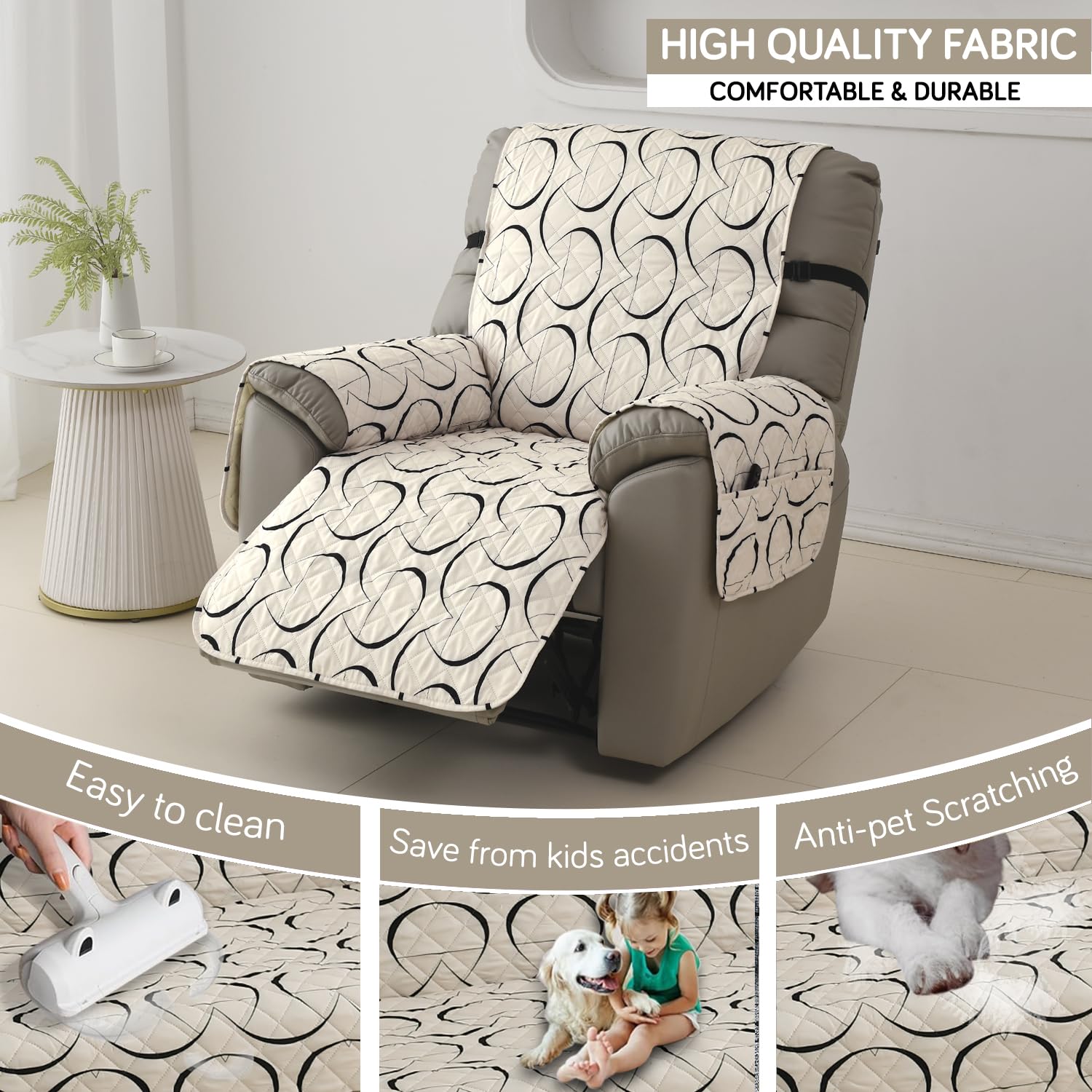 HOKIPO Recliner Mat - Waterproof Beige Abstract -7