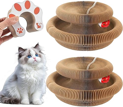 Paquete de 2 tablas rascadoras de órgano mágico para gatos, juguete rascador de gatos con bolas de campana para gatos de interior, juguete de cartón