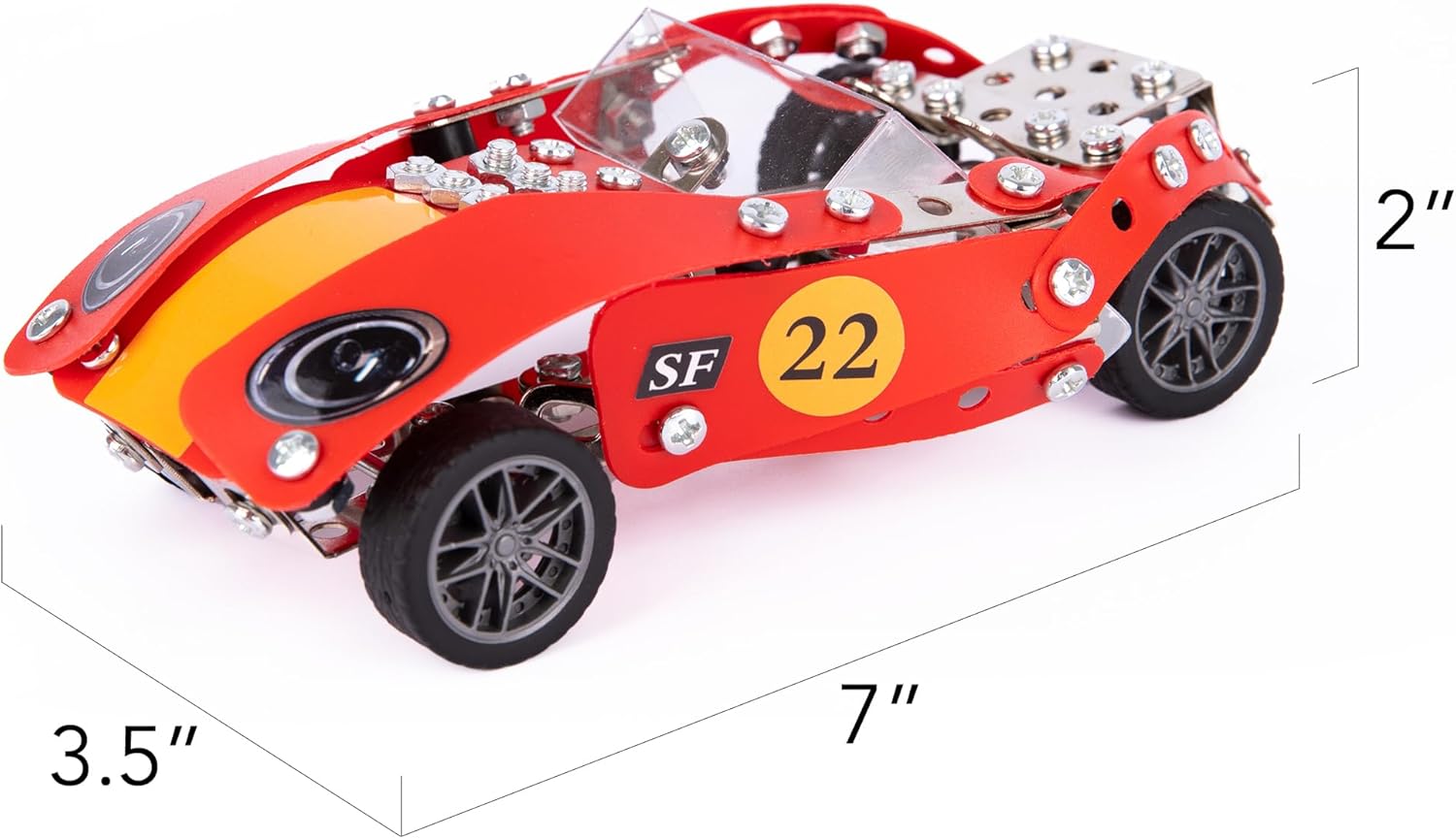 ArtCreativity Metal Model Car Building Kit - 230 PC 3D Car Model Kit - STEM Metal Car Building Kit for Boys - Red Vintage Toy Racecar with Moving Wheels - Build Your Own Car Kit for Kids with Tools