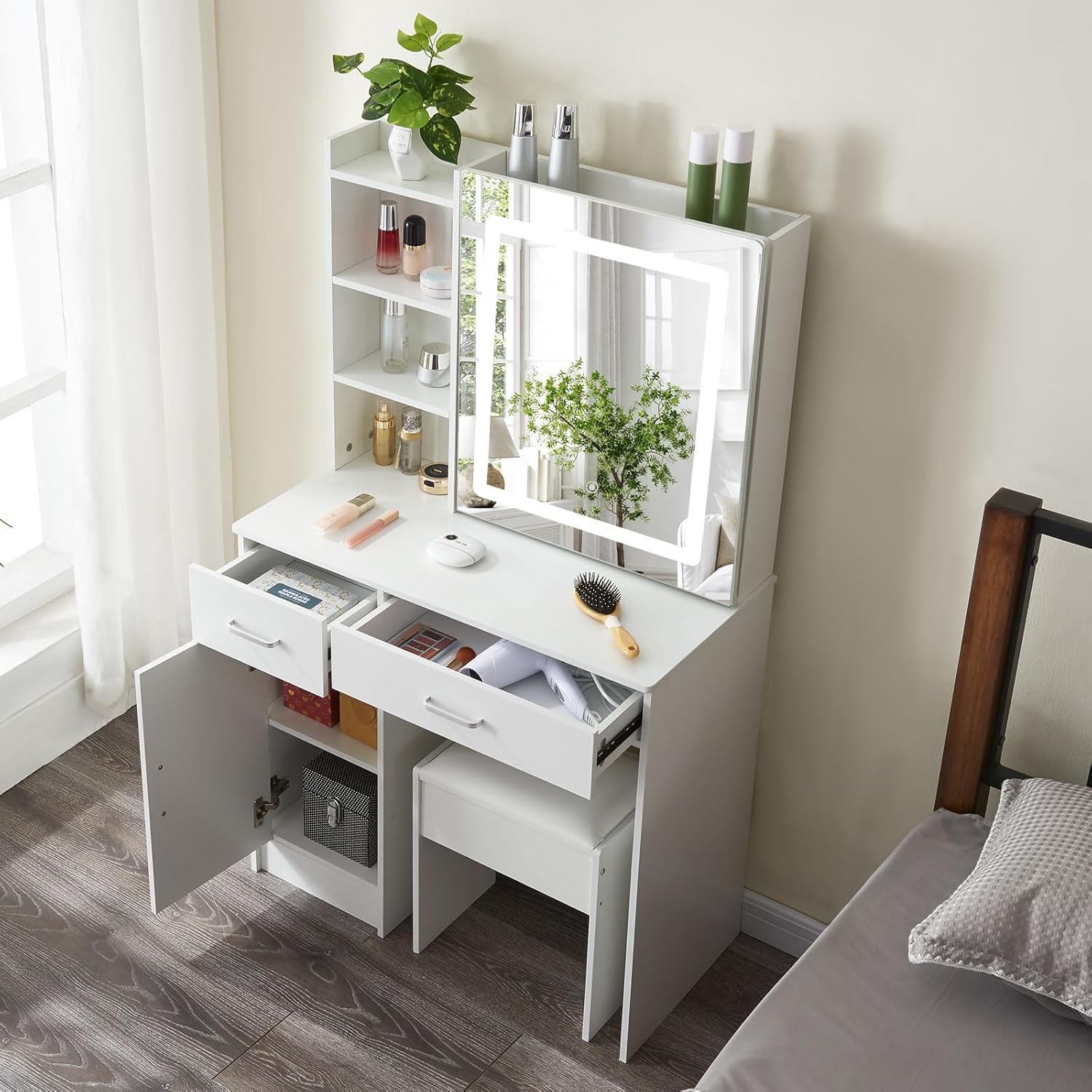 Amazon.com: Wholetry Large Vanity Desk with Mirror and Lights,Modern ...