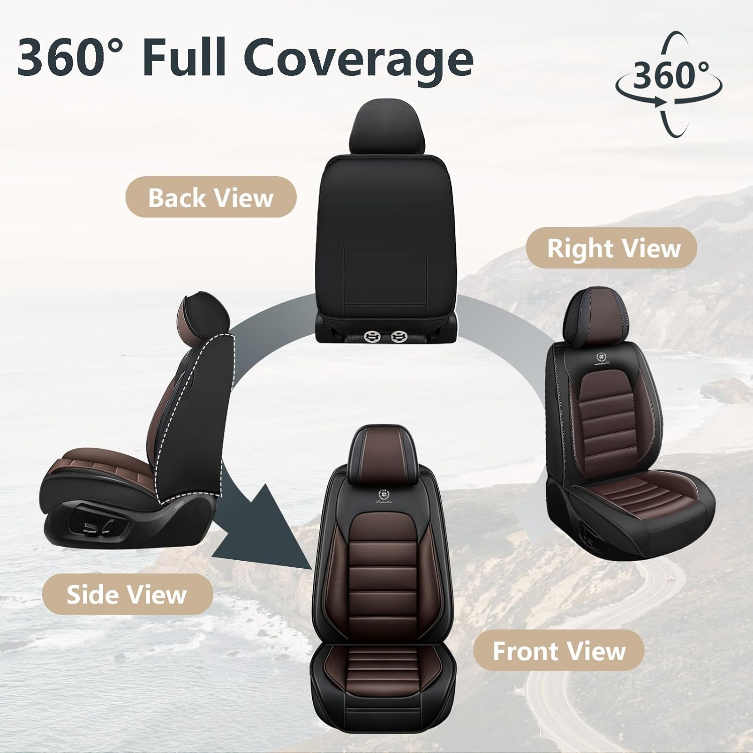 Car Seat Covers for VW Volkswagen Atlas 2018-2025, Nappa Leather Front Seat Cover Full Coverage Seat Protectors Waterproof Cushion (Black Coffee,2 Seats Standard)