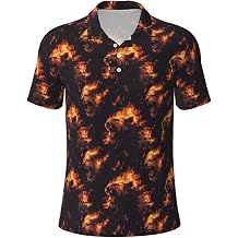 Flame Lion Dark Print Polo Shirts for Men-Funny Golf Shirts for Mens Short Sleeve Polos Polo T Shirts