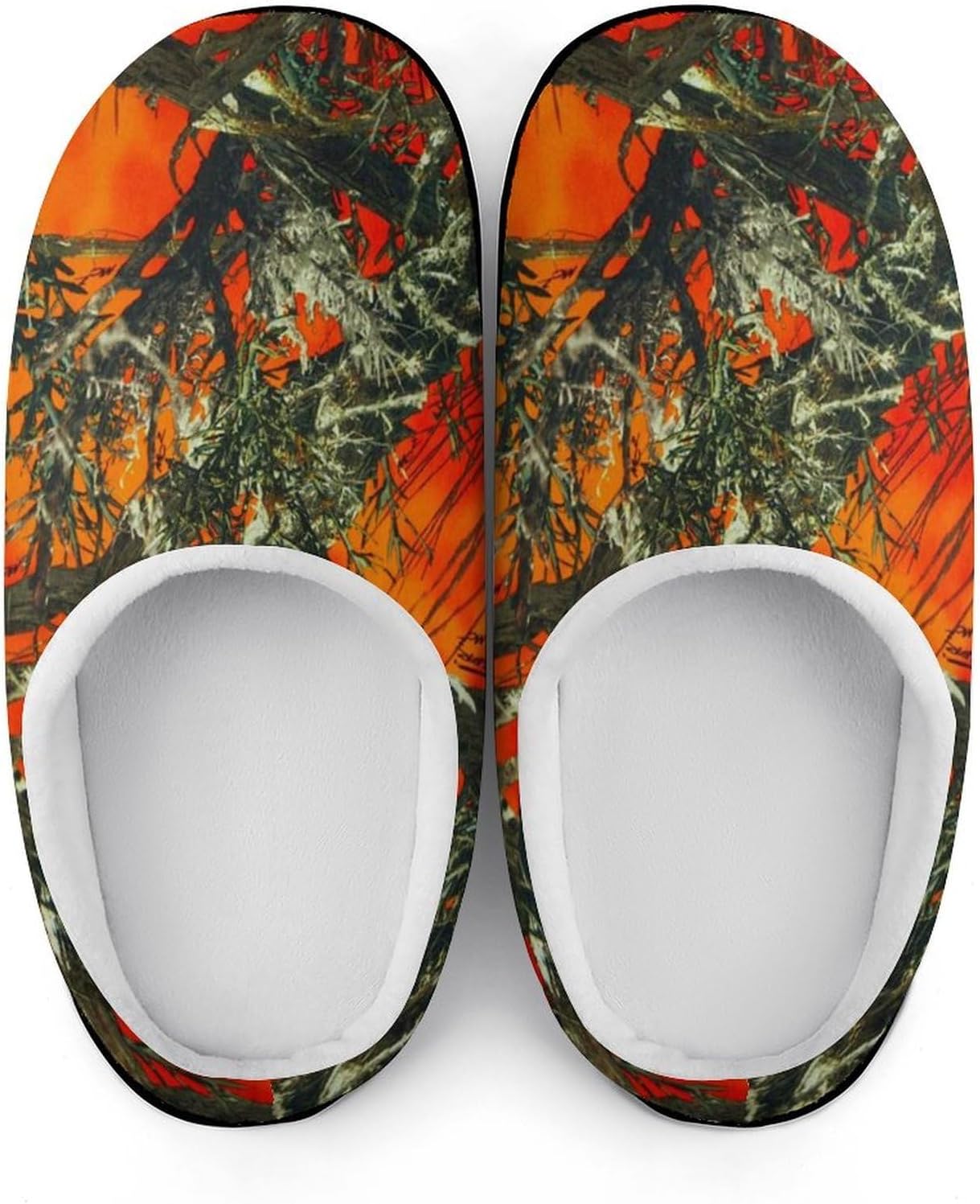 Orange Camouflage Women's House Slippers Memory Foam Warm Shoes Spa Rubber Sole Indoor Outdoor