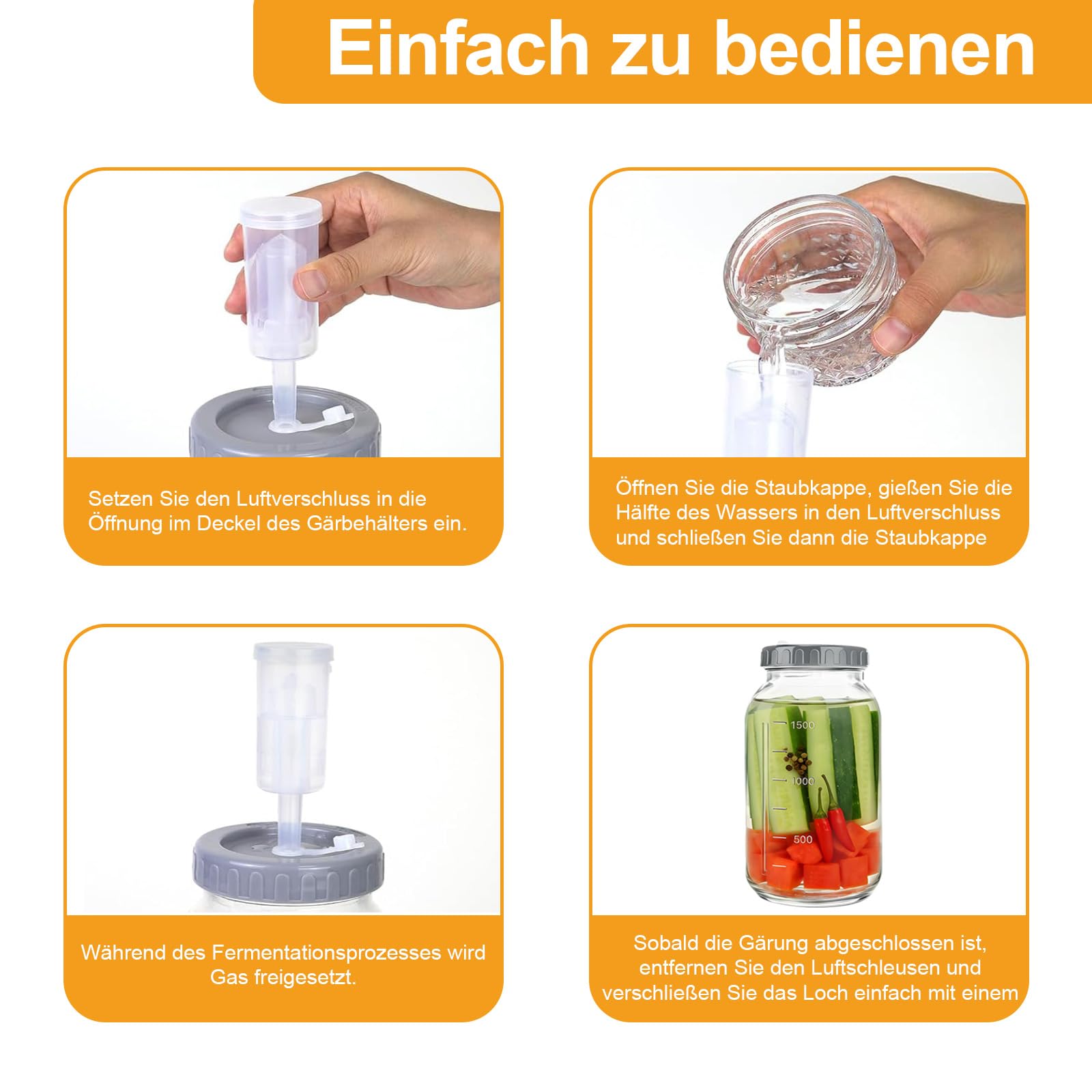 Fermentierglas 2 Stück 2L, 64oz Kimchi Behälter mit Luftschleuse und Gewicht, Breiter Mund Fermentiergläser mit Holzstößel, Kefir Glas mit Deckel, für Pickles, Sauerkraut, Sauerteig Starter