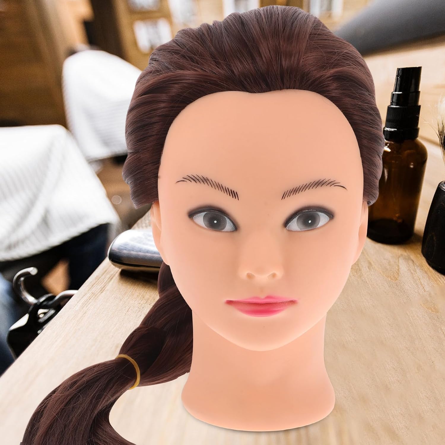 Realistic Hair Mannequin Head for Practice with Brown High Temperature Fiber and Silicone Material, Versatile Use for Hairdressing Schools and Makeup Training Institutions, Hair