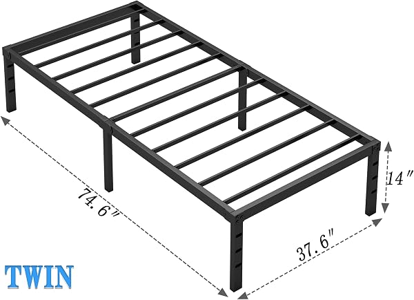 NEW JETO NEW JETO Metal Bed Frame,Twin Size Bed Frame with Storage Space,Heavy Duty Sturdy Mattress Foundation,Easy Assembly,No Box Spring Needed, Black,14 Inch,Twin in use