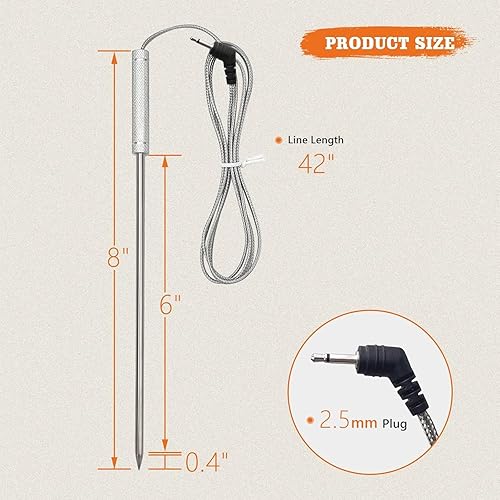 Miniatura 4 de Sonda de repuesto mejorada para termómetros Thermopro TP20, TP17, TP16, TP09, TP08, etc., sonda de termómetro de carne de 0.098in, 2 piezas con 2